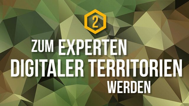 Ein Polygon Hintergrund mit der Aufschrift "Zum Experten digitaler Territorien werden"