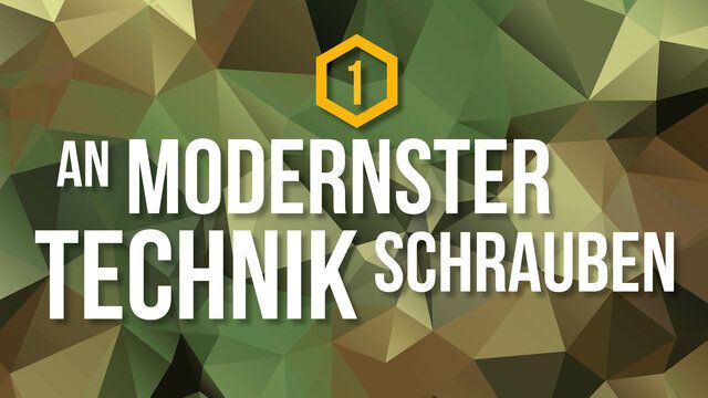 Ein Polygon Hintergrund mit der Aufschrift "An modernster Technik schrauben"