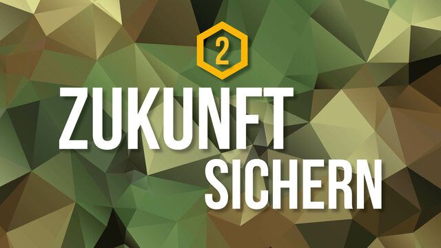 Ein Polygon Hintergrund mit der Aufschrift "Zukunft sichern"