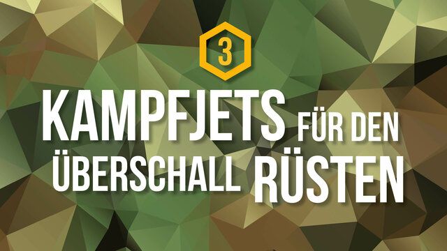 Ein Polygon Hintergrund mit der Aufschrift " Kampfjets für den Überschall rüsten"