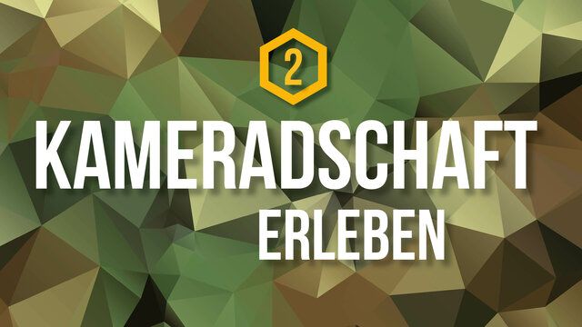 Ein Polygon Hintergrund mit der Aufschrift "Kameradschaft erleben"