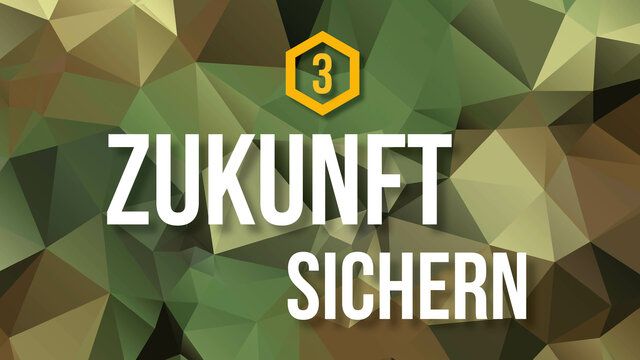 Ein Polygon Hintergrund mit der Aufschrift "Zukunft sichern"