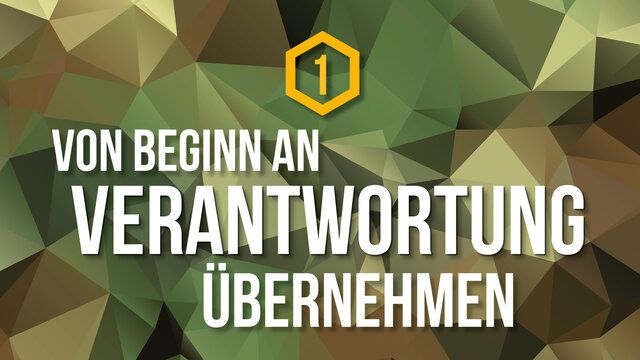 Ein Polygon Hintergrund mit der Aufschrift "Von Beginn an Verantwortung übernehmen"