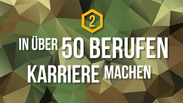 Ein Polygon Hintergrund mit der Aufschrift "In über 50 Berufen Karriere machen"