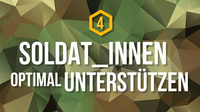 Ein Polygon Hintergrund mit der Aufschrift "Soldat_innen optimal unterstützen"