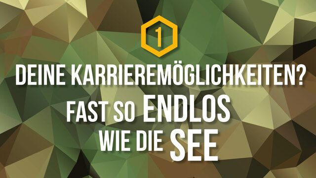 Ein Polygon Hintergrund mit der Aufschrift "Deine Karrieremöglichkeiten? Fast so endlos wie die See"