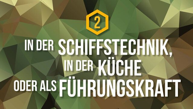 Ein Polygon Hintergrund mit der Aufschrift "In der Schiffstechnik, in der Küche oder als Führungskraft"