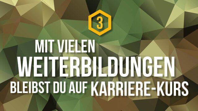 Ein Polygon Hintergrund mit der Aufschrift "Mit vielen Weiterbildungen bleibst du auf Karriere-Kurs"