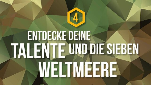 Ein Polygon Hintergrund mit der Aufschrift "Entdecke deine Talente und die sieben Weltmeere"