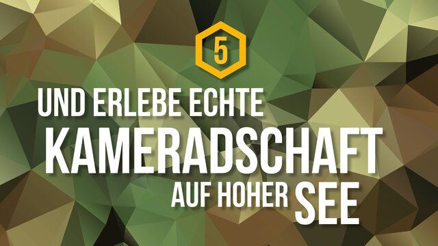 Ein Polygon Hintergrund mit der Aufschrift "Und erlebe echte Kameradschaft auf hoher See"