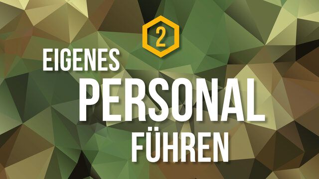 Ein Polygon Hintergrund mit der Aufschrift "Eigenes Personal führen"