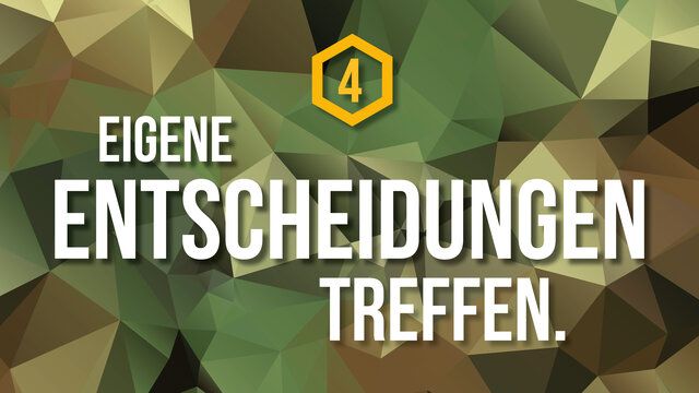 Ein Polygon Hintergrund mit der Aufschrift "Eigene Entscheidungen treffen"