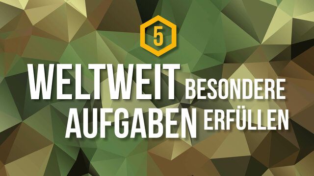 Ein Polygon Hintergrund mit der Aufschrift "Weltweit besondere Aufgaben erfüllen"